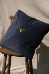 Embroidered Bee Velvet Cushion Cover 50x50cm Cotton Pillow - thumbnail 1