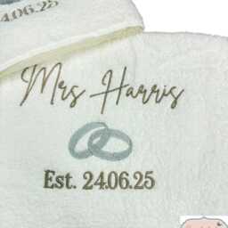 Embroidered Wedding Towel, Personalised Name & Date, Rings Design - thumbnail 2