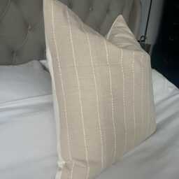 Light Beige Striped Pillow Cover, Sandy Brown Throw Cushions, Taupe Cushion Covers - thumbnail 2