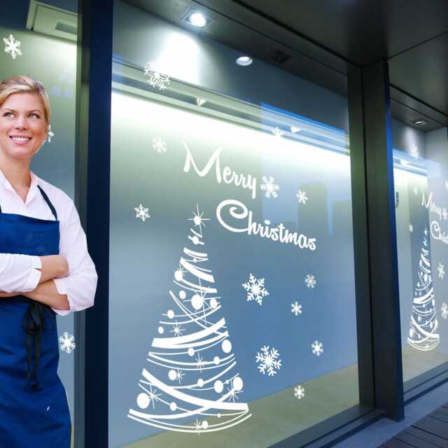 Merry Christmas Xmas Tree Display Snow Flakes Window & Wall Decals Stickers A294 - image 1