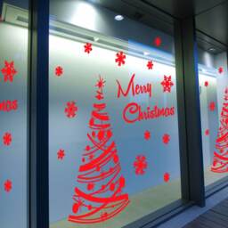 Merry Christmas Xmas Tree Display Snow Flakes Window & Wall Decals Stickers A294 - thumbnail 3