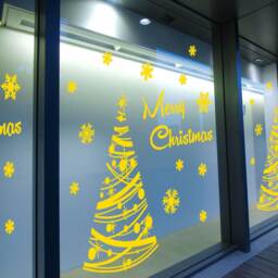 Merry Christmas Xmas Tree Display Snow Flakes Window & Wall Decals Stickers A294 - thumbnail 2