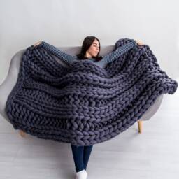 Chunky Knit Blanket, Merino Wool Giant Throw, Throw, Knits - thumbnail 3