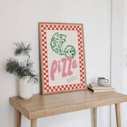 Checkerboard Pizza Print, Wall Art, A3, A4, Colourful Retro Prints, Check Trendy Poster, Food & Drink Decor - thumbnail 2