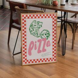Checkerboard Pizza Print, Wall Art, A3, A4, Colourful Retro Prints, Check Trendy Poster, Food & Drink Decor - thumbnail 1