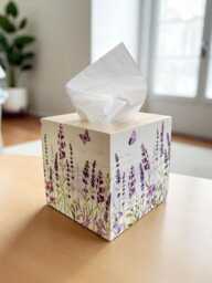 Lavender Fields Wooden Tissue Box Cover, Floral Home Storage