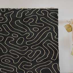 Handwoven Beni Ourain Wool Rug - Modern Black With Abstract Beige Line Design, Moroccan Boho Minimalist Area - thumbnail 3