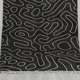 Handwoven Beni Ourain Wool Rug - Modern Black With Abstract Beige Line Design, Moroccan Boho Minimalist Area - thumbnail 2