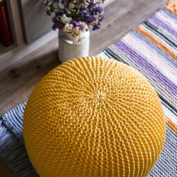 Yellow Pouf Stuffed, Crochet Nursery Floor Pillow, Ottoman Pouf, Round Footstool, Nursery Living Room Decor, Knitted Round - thumbnail 2