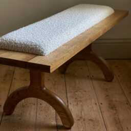 Solid Oak Boucl?? Bench - Luxury Handcrafted UK Furniture Home Decor - thumbnail 3