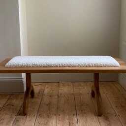 Solid Oak Boucl?? Bench - Luxury Handcrafted UK Furniture Home Decor - thumbnail 2