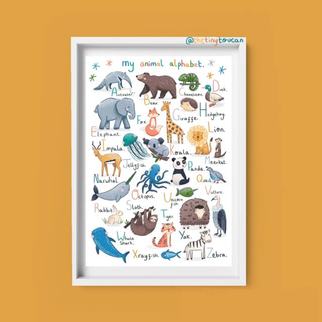 Abc, My Animal Alphabet. A4/A3 Colourful Art Print. Nursery Wall Art. Fun Education. Baby Shower Gift - image 1