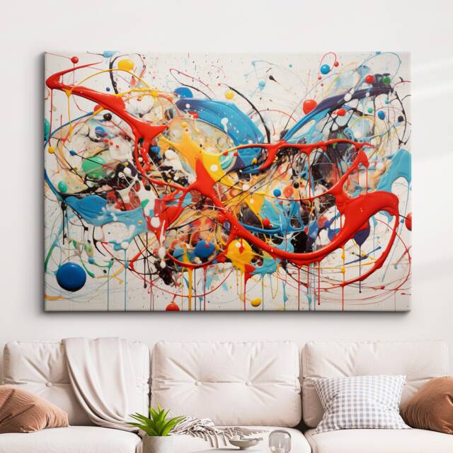 Colorful Paint Splash Abstract Oil Painting Splatter Style Wall Art, Framed Canvas Poster Print, Home Kitchen Office Room Decor, Gifts - image 1