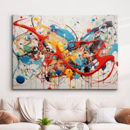 Colorful Paint Splash Abstract Oil Painting Splatter Style Wall Art, Framed Canvas Poster Print, Home Kitchen Office Room Decor, Gifts - thumbnail 1
