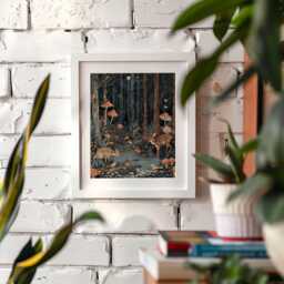 Forest Animals At Night Wall Art Print - Vintage Whimsical Illustration, Archival Quality Matte Fine Art Print. Children's Room, Nursery - thumbnail 2