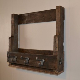 Large Rustic Hat Rack With Enclosed Shelf, Wood Rack, Metal Hooks, Wall Mounted - Reclaimed Pallet Wood - thumbnail 2