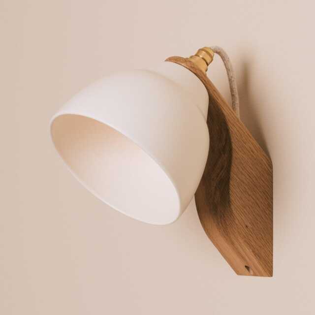 White Element Wall Light in Ceramic & Oak - image 1