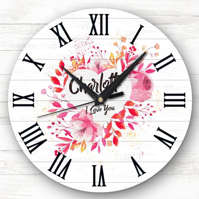 Pink Floral Heart Valentine's Day Gift Birthday Anniversary Personalised Clock - image 1