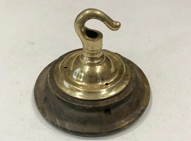 Brass Ceiling Hook Lamp Chandelier Light Wall Patras Wooden Mount Hanging Chain Antique Old - image 1