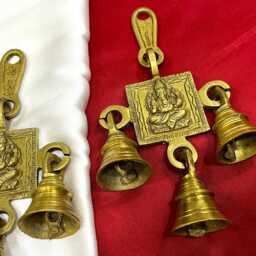 Lord Ganesha Brass Wall Hanging With Three Bells Remover Of Obstacles & God Beginnings, Home Office Decor - 1 Pc - thumbnail 3