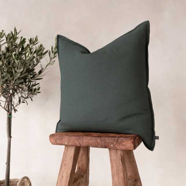 Forest Green Throw Pillow Cover, Linen Cushion Covers With Flange, Custom Pillowcase - image 1