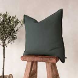 Forest Green Throw Pillow Cover, Linen Cushion Covers With Flange, Custom Pillowcase