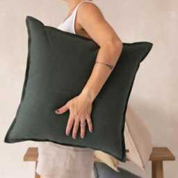 Forest Green Throw Pillow Cover, Linen Cushion Covers With Flange, Custom Pillowcase - thumbnail 3