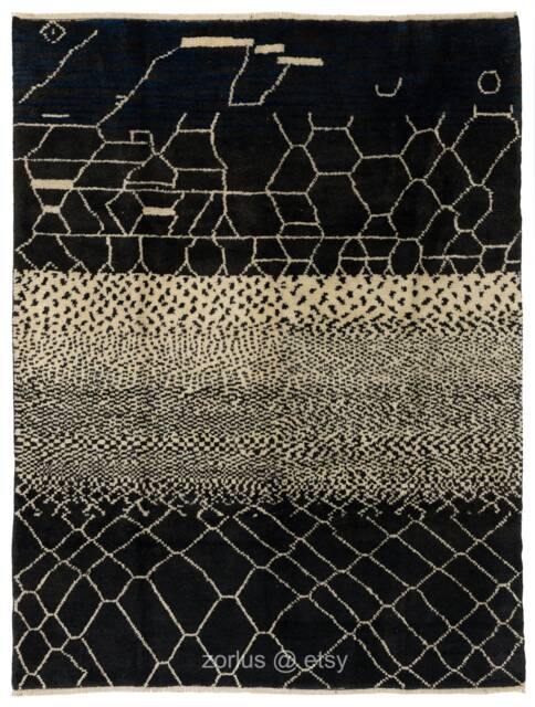 Black Beni Ourain Rug Hand-Knotted Moroccan Berber Rug - image 1
