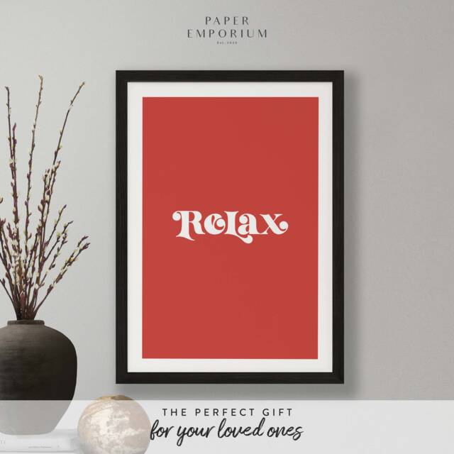 Relax Print - Custom Colour Home, Kitchen, Bathroom Decor, Modern Typography, Bedroom Print, Stylish Boho Colours - image 1