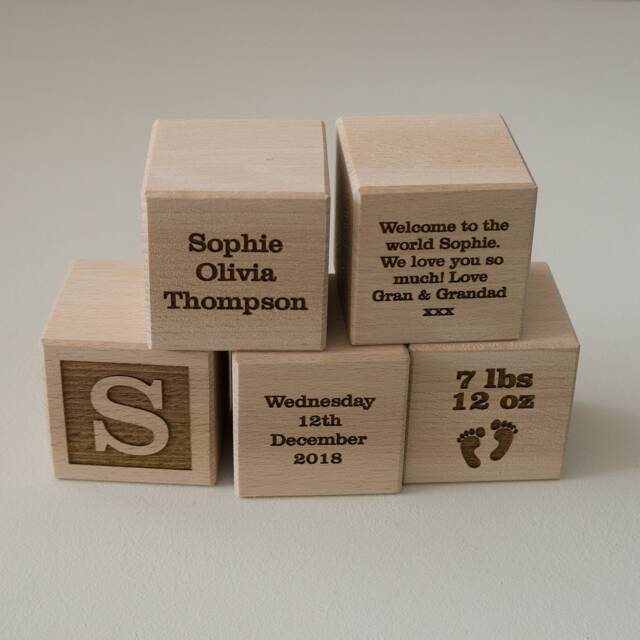 Personalised Wood Building Blocks . New Born Baby Bricks. Christening Gift Baptism Present Nursery Room Decoration.baby Annoucement L90 - image 1