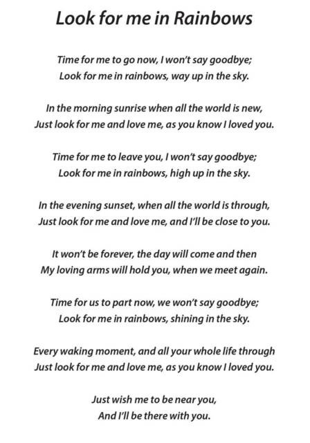 Look For Me in Rainbows Poem, Missing You, Bereavement, Rainbow, Heaven Print, A Letter To My Family, Grief Funeral - image 1