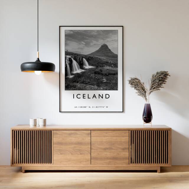 Iceland Travel Poster Black & White Landscape Art Print - image 1
