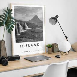 Iceland Travel Poster Black & White Landscape Art Print - thumbnail 2