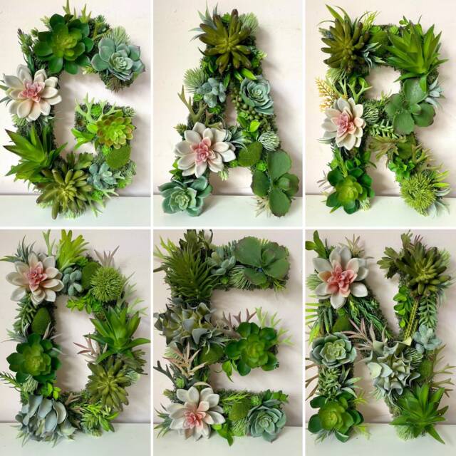 Green Moss Letter With Succulents Botanical Wall Decor - image 1