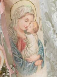Blessed Mother Prayer Candle Shabby Chic Madonna, Rhinestone Altar Decor - thumbnail 1