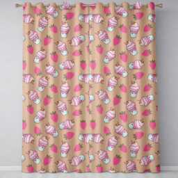 Cute Strawberry Cupcakes With Pink Frosting Beige Background Seamless Pattern Readymade Eyelet Ring Top Thermal 100% Blackout Curtains - thumbnail 2