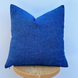 Blue Linen Throw Pillow Cover, Thick Soft Fabric, Handmade Pillowcase - thumbnail 3