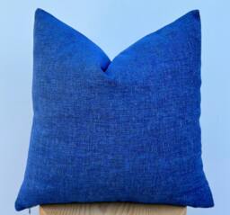 Blue Linen Throw Pillow Cover, Thick Soft Fabric, Handmade Pillowcase - thumbnail 1