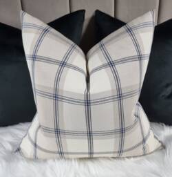 Tartan Check Fabric Cushion Cover Navy Cream Beige Traditional Classic Timeless Modern Cosy Sofa Bed Pillow Plaid