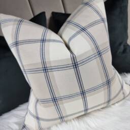 Tartan Check Fabric Cushion Cover Navy Cream Beige Traditional Classic Timeless Modern Cosy Sofa Bed Pillow Plaid - thumbnail 2
