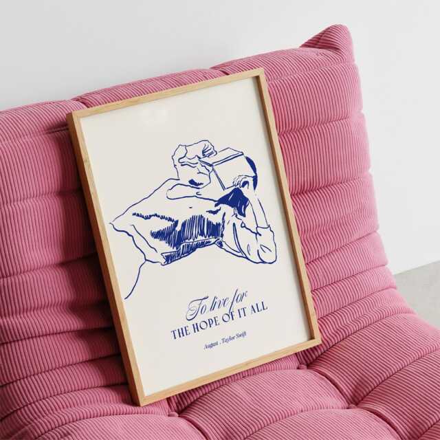 To Live For The Hope Of It All Print Boho Girl Reading Coastal Blue Illustration - image 1