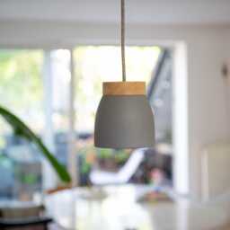 No. 11 S - Ceramic Lamp Light Gray/Dark Pendant Textile Cable Oak Wood Led Dining Table Counter Work E14 - thumbnail 4