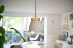 No. 11 S - Ceramic Lamp Light Gray/Dark Pendant Textile Cable Oak Wood Led Dining Table Counter Work E14