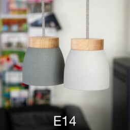 No. 11 S - Ceramic Lamp Light Gray/Dark Pendant Textile Cable Oak Wood Led Dining Table Counter Work E14 - thumbnail 2