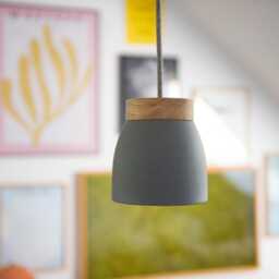 No. 11 S - Ceramic Lamp Light Gray/Dark Pendant Textile Cable Oak Wood Led Dining Table Counter Work E14 - thumbnail 3
