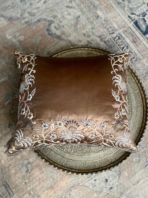 Antique Silk Embroidered Cushions 19Th Century Handmade Pillows Bespoke Cushion Collection Luxury Interior Decor Large - image 1