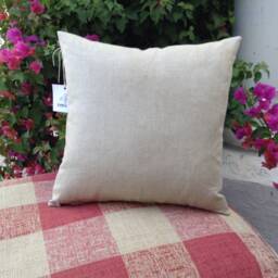 Vintage Grain Sack Pillow, Beige With Red Stripe - thumbnail 4