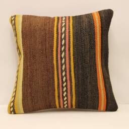Vintage Turkish Kilim Pillow Cover, Boho Throw Cushion - 16x16 - thumbnail 1