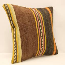Vintage Turkish Kilim Pillow Cover, Boho Throw Cushion - 16x16 - thumbnail 2