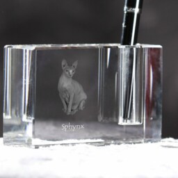 Sphynx Cat , Crystal Pen Holder With Cat, Souvenir, Decoration, Limited Edition, Collection - thumbnail 3